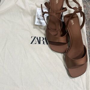 Zara Women's Satin Brown Strappy Sandals